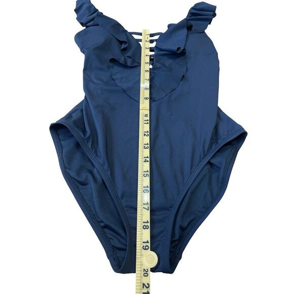 Bleu Rod Beattie Ruffle Strap One Piece Black Swimsuit w/ Strappy Back - Size 4 - Picture 9 of 11